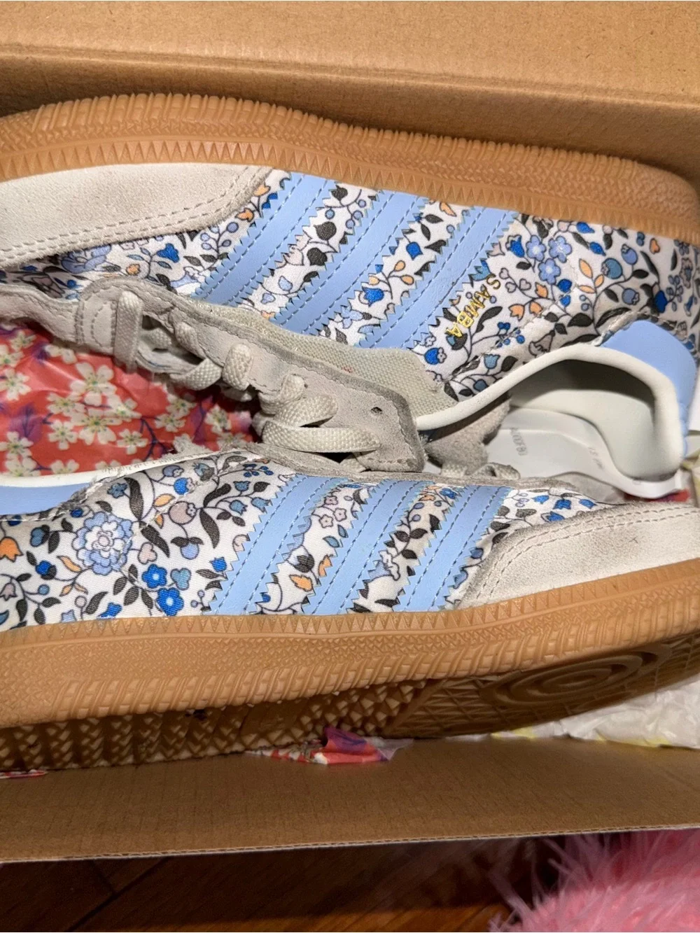 adidas Kids Cream & Blue Floral Retro Sneakers